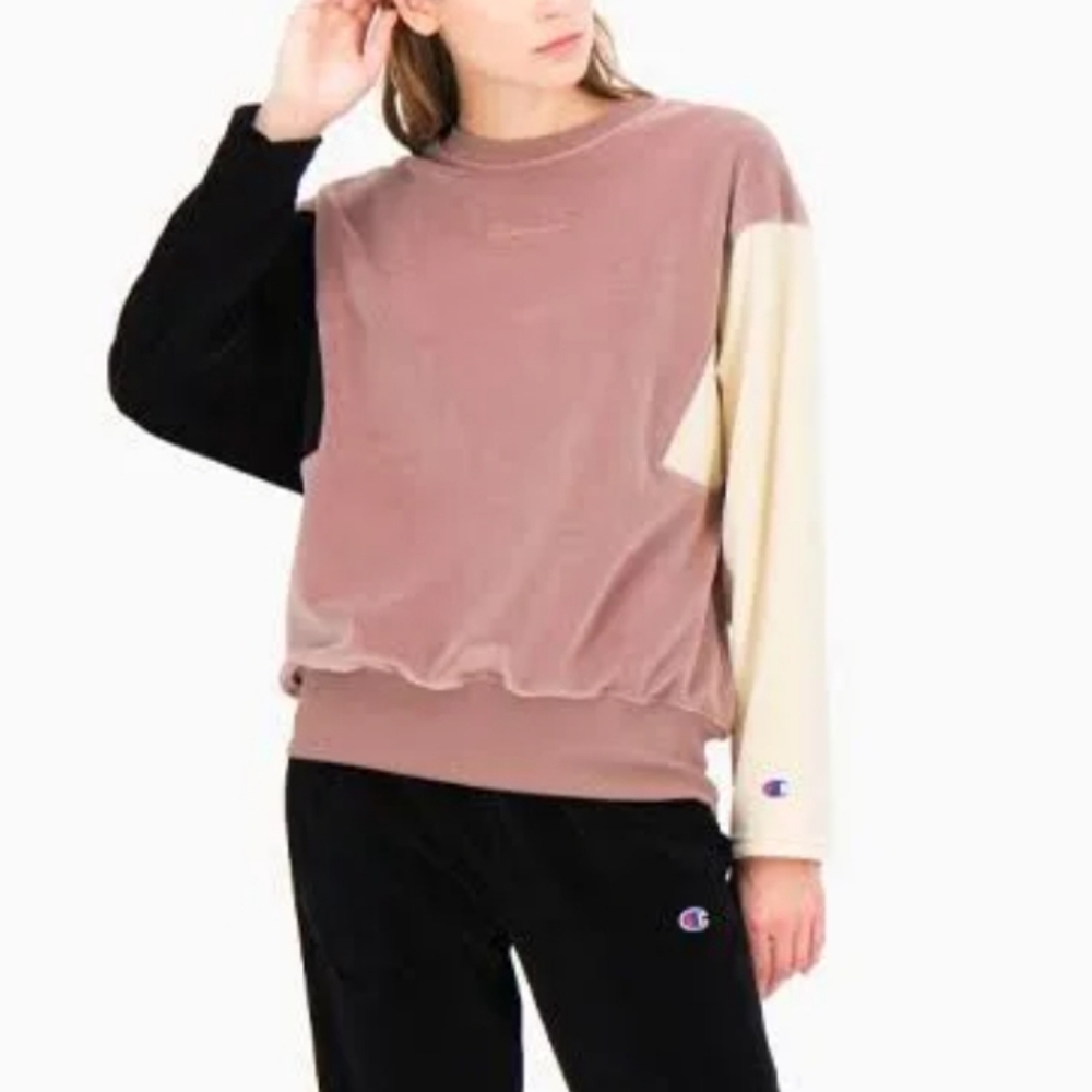 Champion Velour Colorblock Reverse Weave Crewneck Sweater Women's XS NWT NEW